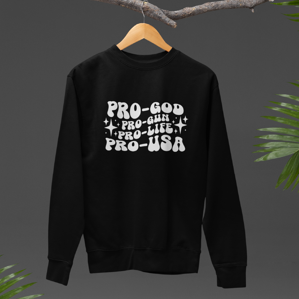 Pro-God, Pro-Gun, Pro-Life, Pro-USA Sweatshirt