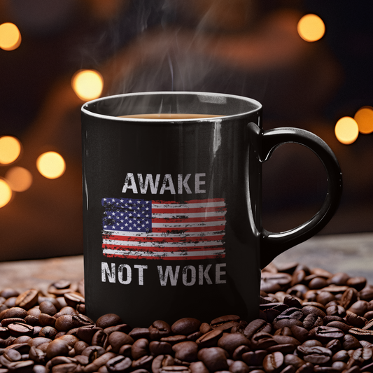 Awake Not Woke Black Mug